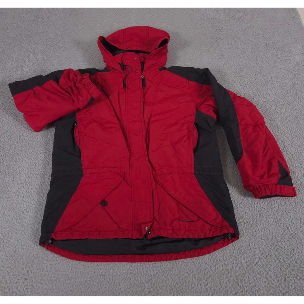 VINTAGE L.L. Bean Jacket‎ Women M Red Thinsulate Lined Hooded Colorblock 90s